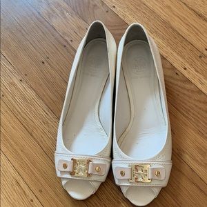 Tory Burch White Peep Toe Cork Wedge